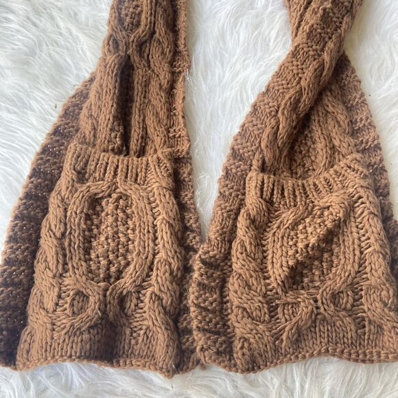 Forever 21 Scarf Neck Wrap Cable Knit Brown Pockets Wrap Around Soft Cozy Casual - Picture 2 of 5